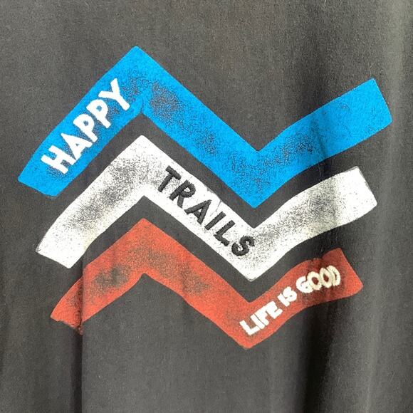 Life is Good Black Happy Trails Short Sleeve Classic Fit Tee T-shirt M-087 Sz L - Picture 2 of 7